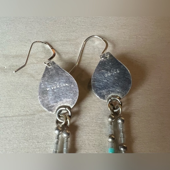 Authentic Navajo Sterling Silver Silver and Green Turquoise Earrings - Picture 4 of 5